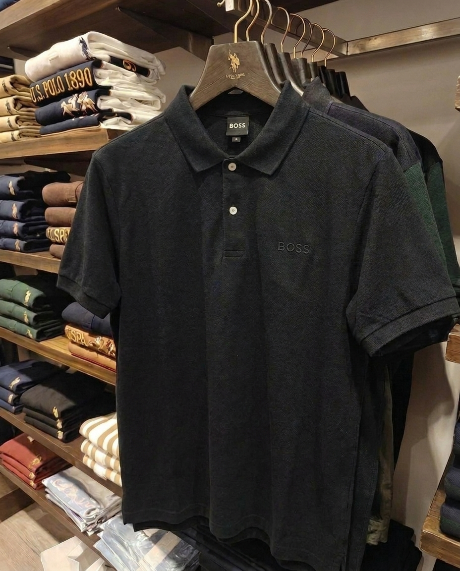 Hugo Boss Rubber Patch Logo Pique Polo, Black