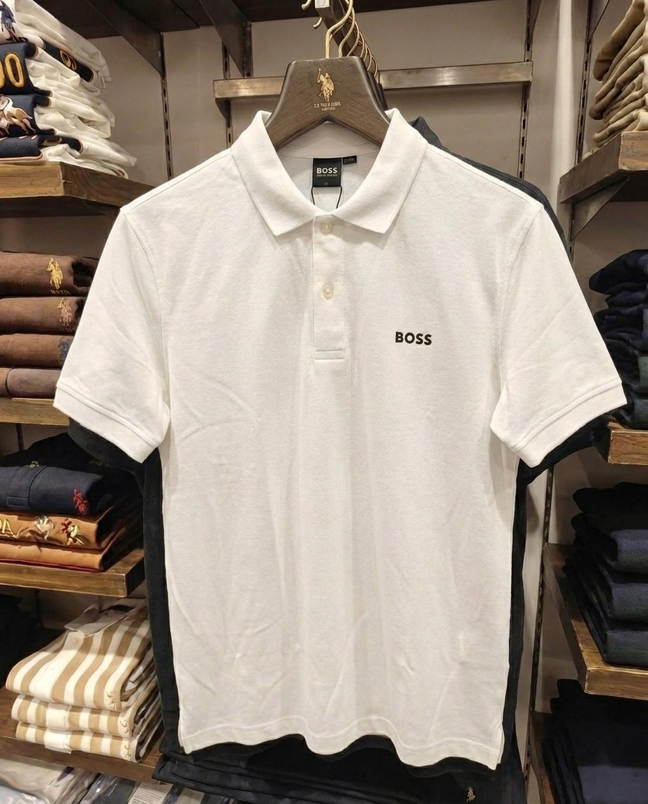 Hugo Boss Rubber Patch Logo Pique Polo, White