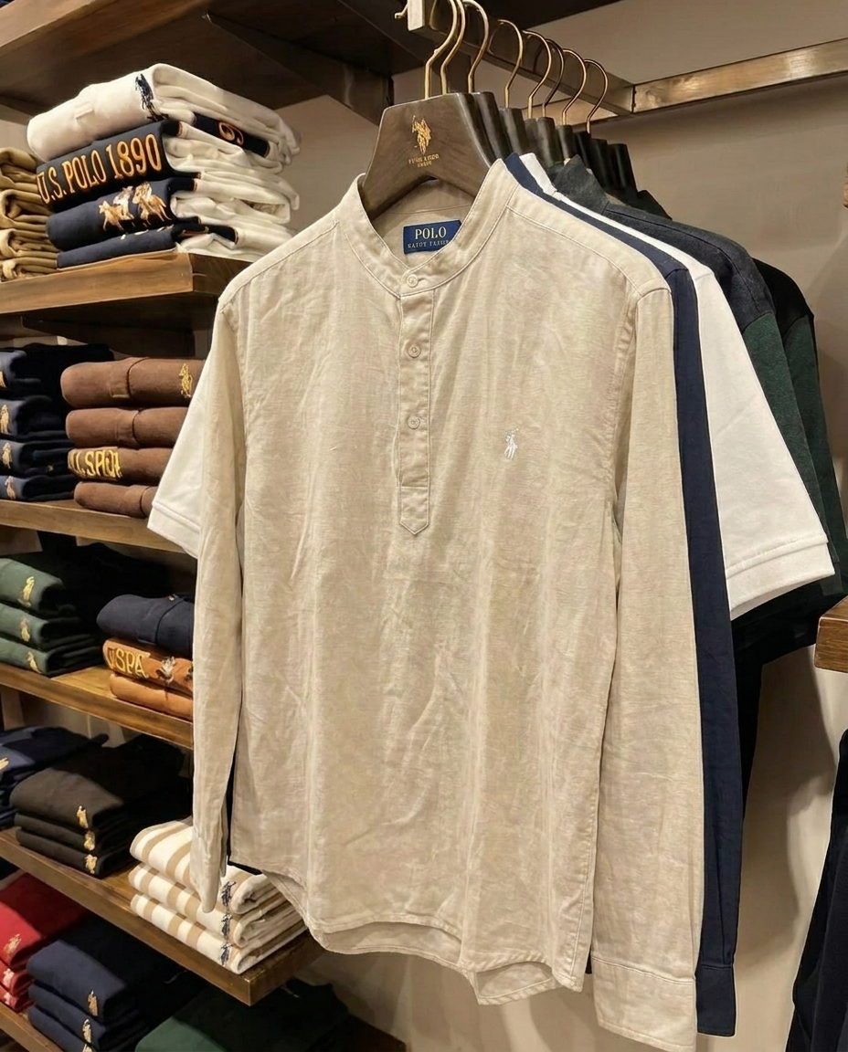Ralph Lauren Linen/Remi Half Button Shirt, Beige