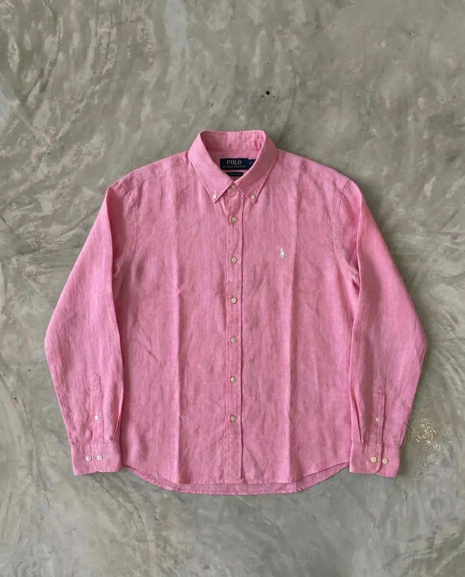 Ralph Lauren 100% French Linen Vintage Shirt, Dark Pink
