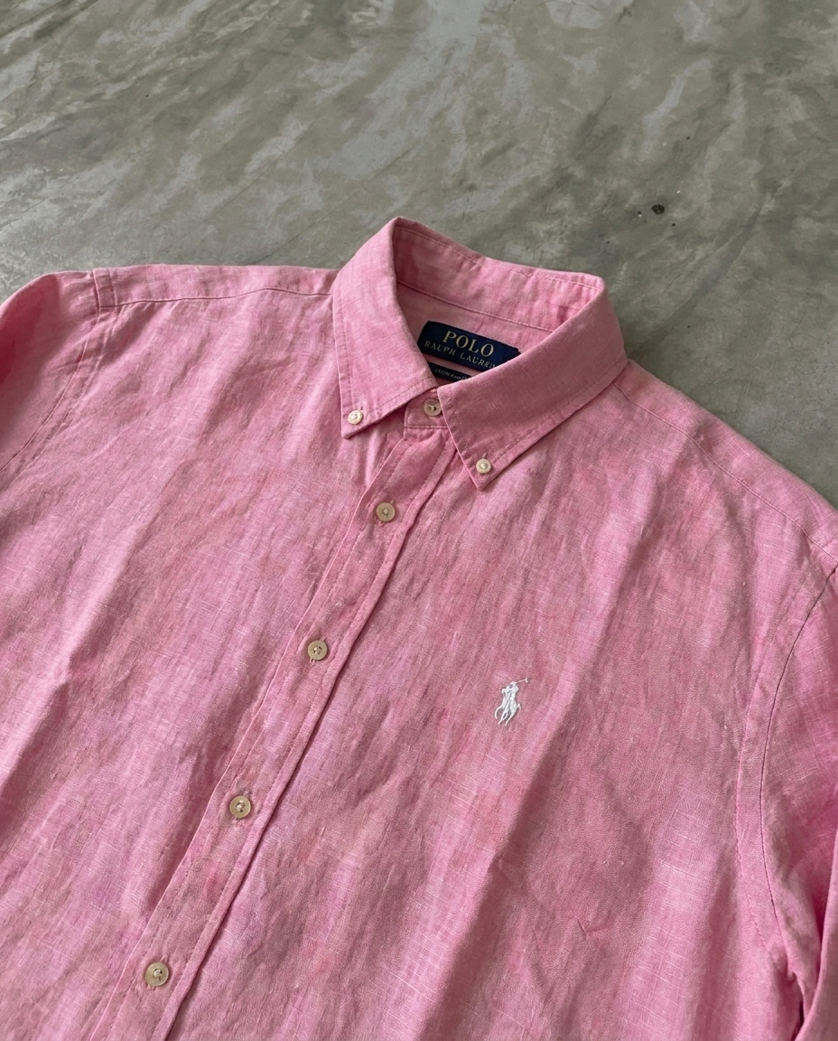 Ralph Lauren 100% French Linen Vintage Shirt, Dark Pink