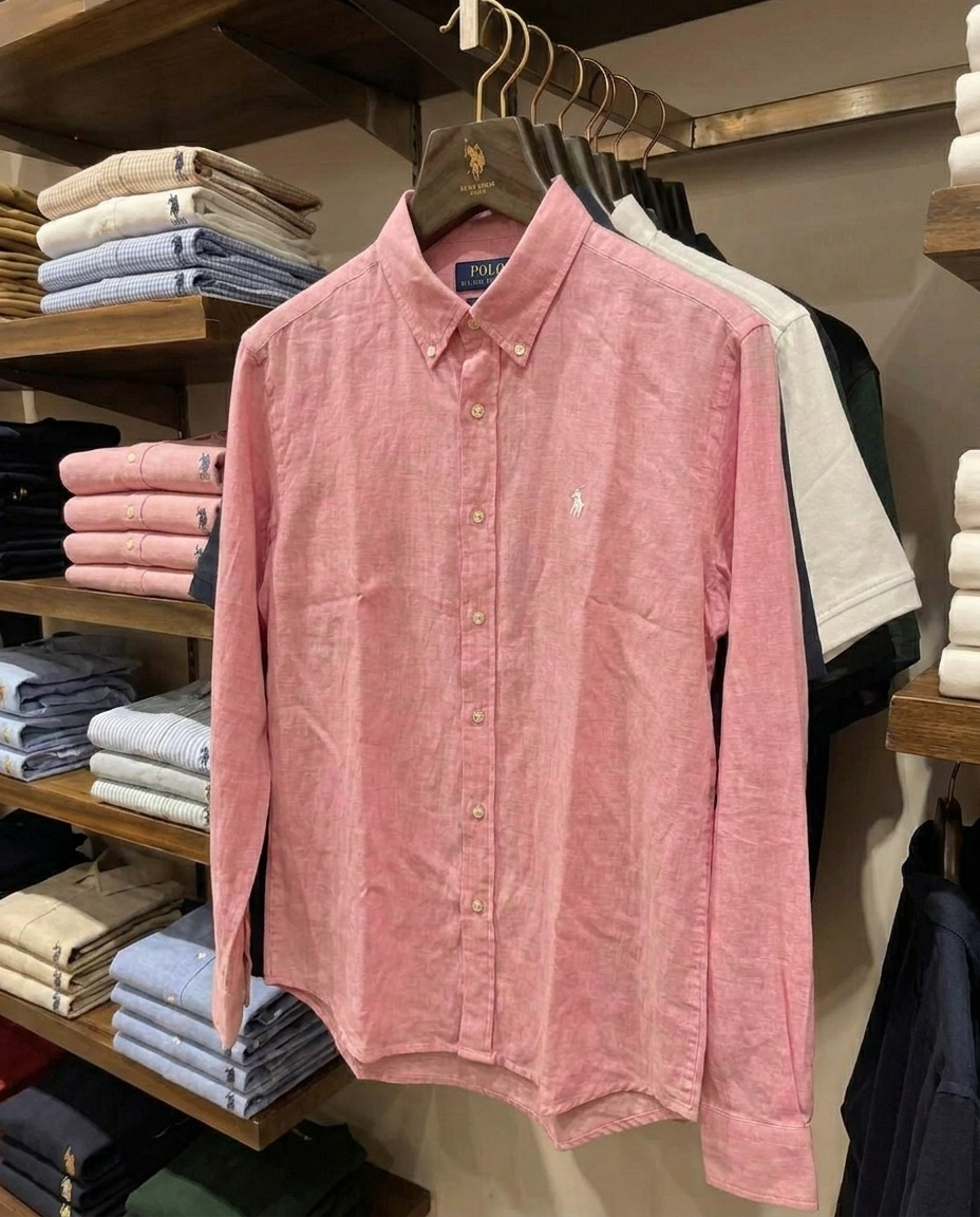 Ralph Lauren 100% French Linen Vintage Shirt, Dark Pink