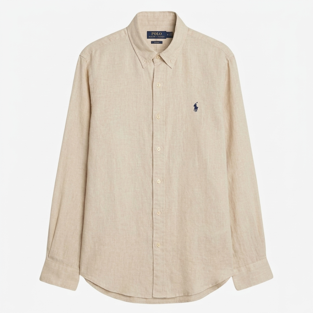 Vintage Ralph Lauren beige shirt with a logo on a white background