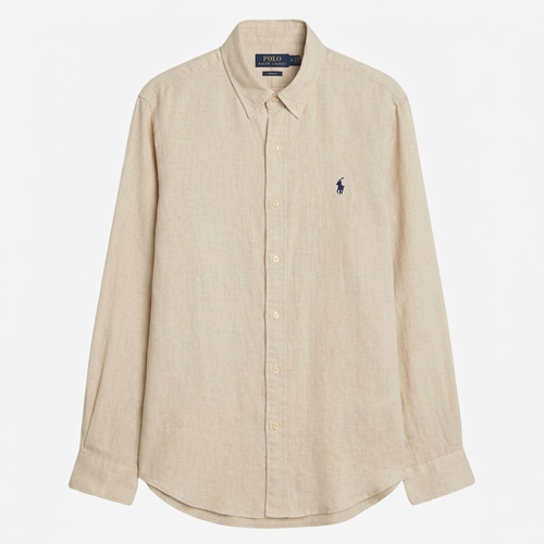 Vintage Ralph Lauren beige shirt with a logo on a white background